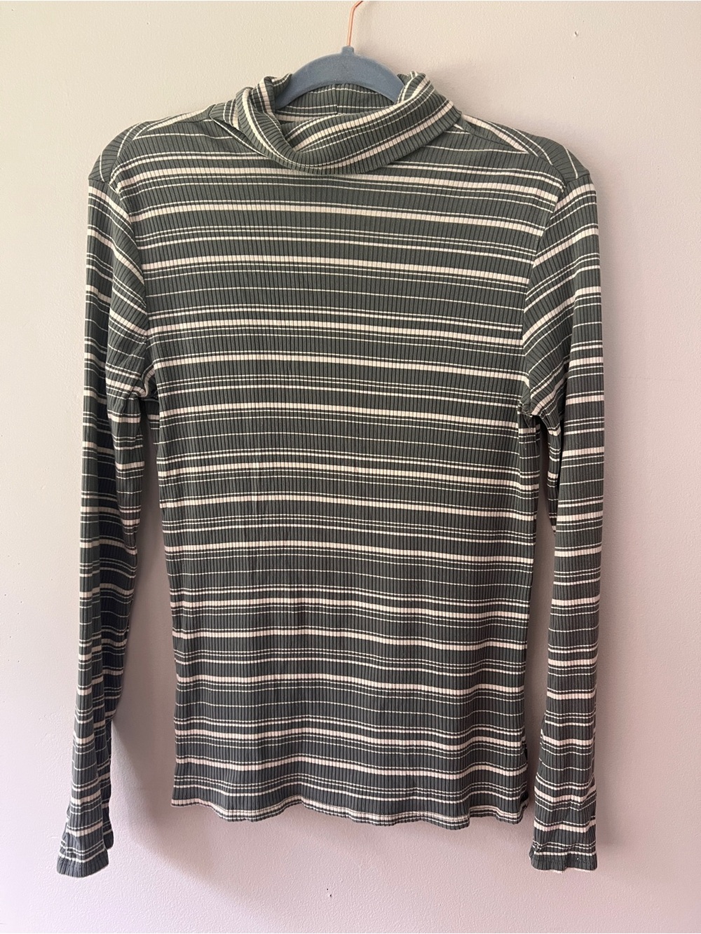 Carve Designs Olive & White Striped Ribbed Turtleneck Long Sleeve